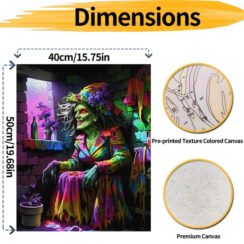 Witch Pattern DIY Painting by Numbers Kit, 1 Set DIY Halloween Paint by Numbers Kit without Frame, Wall Art Decoration for Home Living Room Bedroom 1
