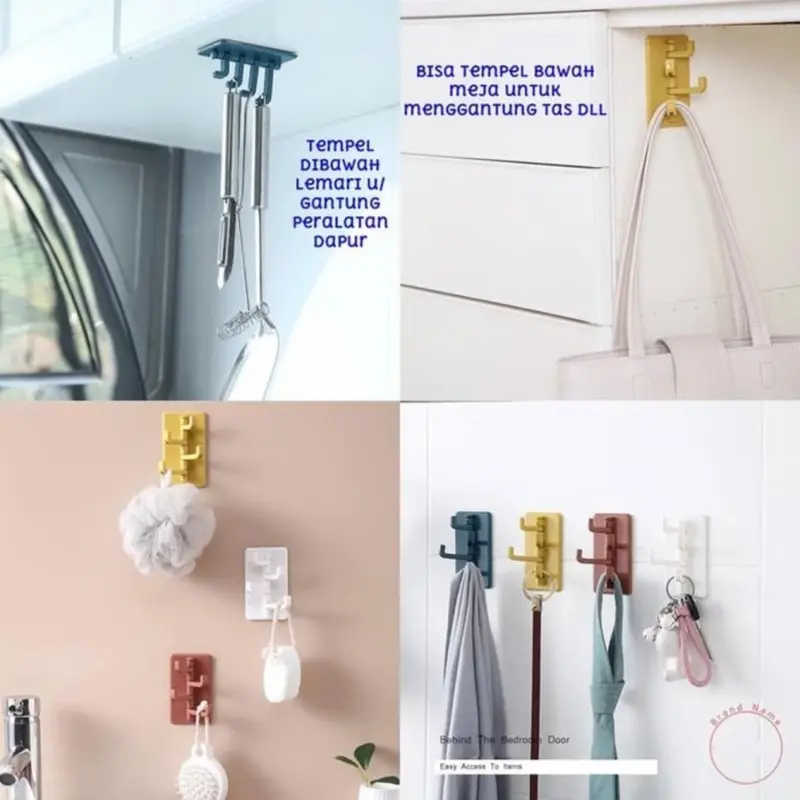 4in1 - gantungan hook 4 in 1 tempelan dinding hanger kuat multifungsi 0