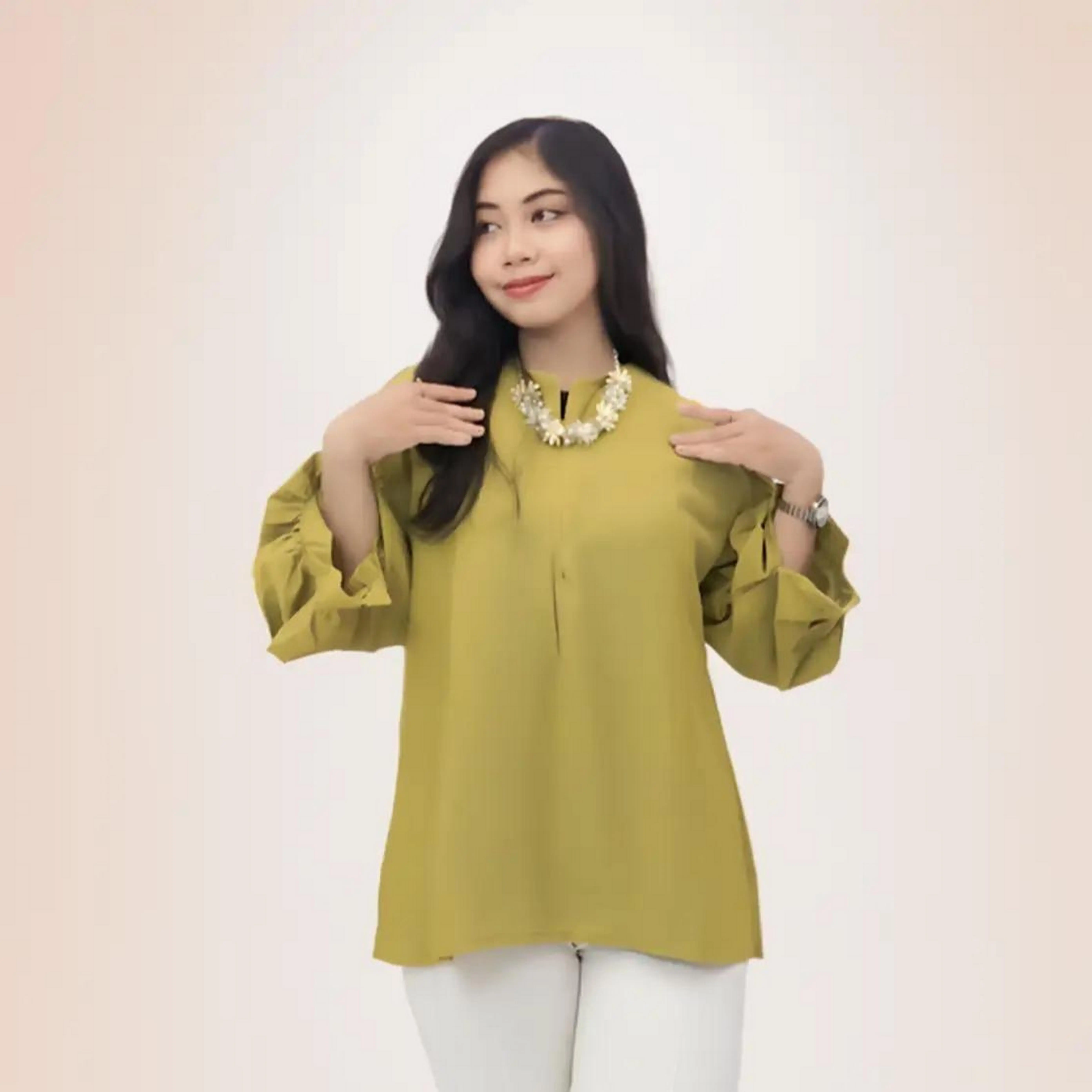 Blouse Lime Korean Style Wanita