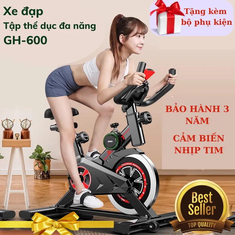 Xe đạp tập gym tại nhà Spinbike GH - 600, Xe đẹp thể dục tại nhà có cảm biến nhịp tim 0
