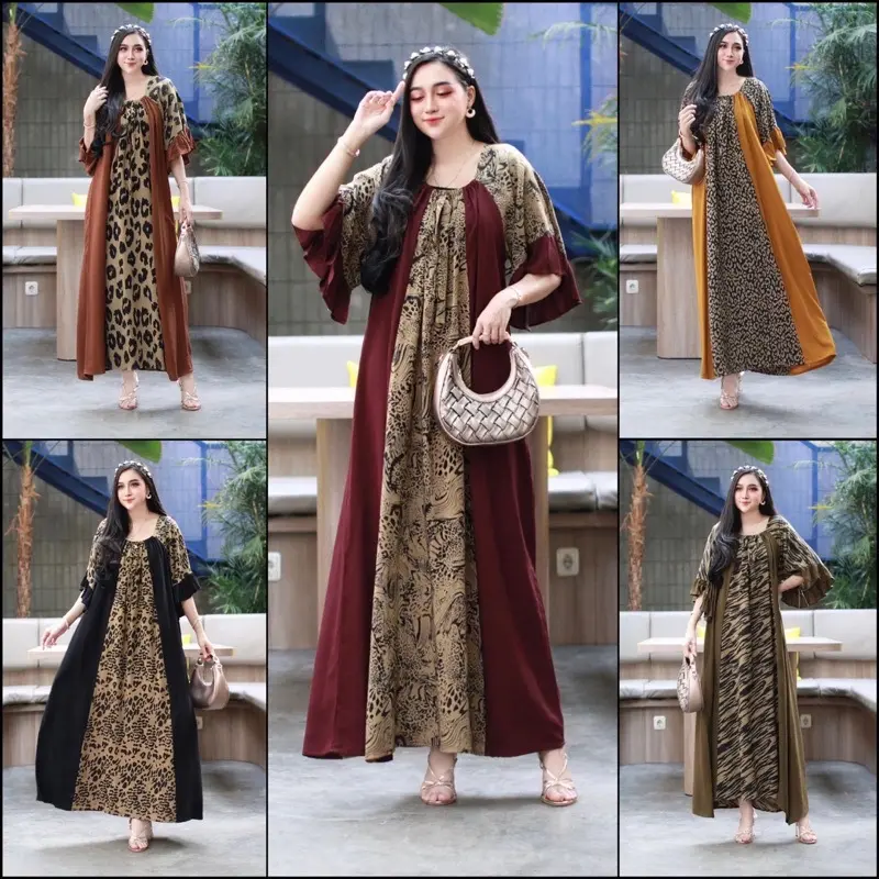 TERBARU GAMIS KOMBINASI LEOPRAD // GAMIS ANDIN ARAB FUJI LEOPARD DRESS || RAYON SUPER GRADE A ORI || MODEL KEKINIAN DEPAN KERUT LD 110 PANJANG 130