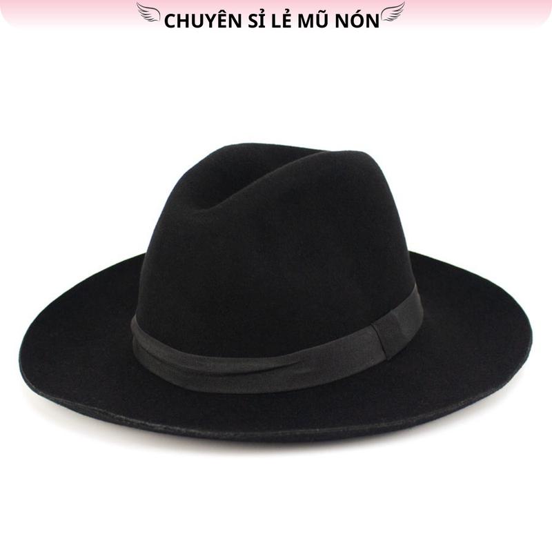 Mũ Phớt nỉ dành cho nam giới, nón cao bồi Fedora vành rộng Classic cao cấp dành cho nam trung niên