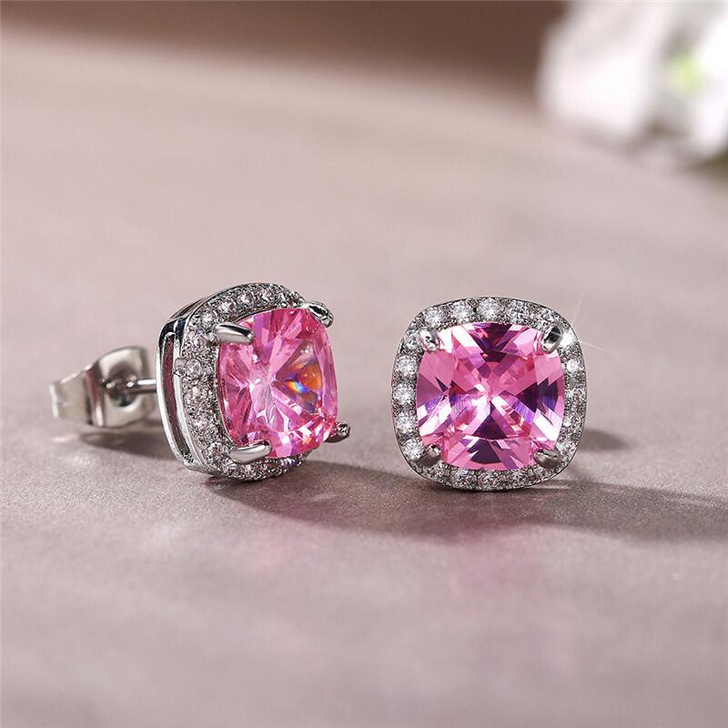 Product Introduction of Huitan Bright White/Yellow/Pink CZ Stud Earrings for Women Fashion Contracted Jewelry High Quality Wedding Engagement Earrings 22