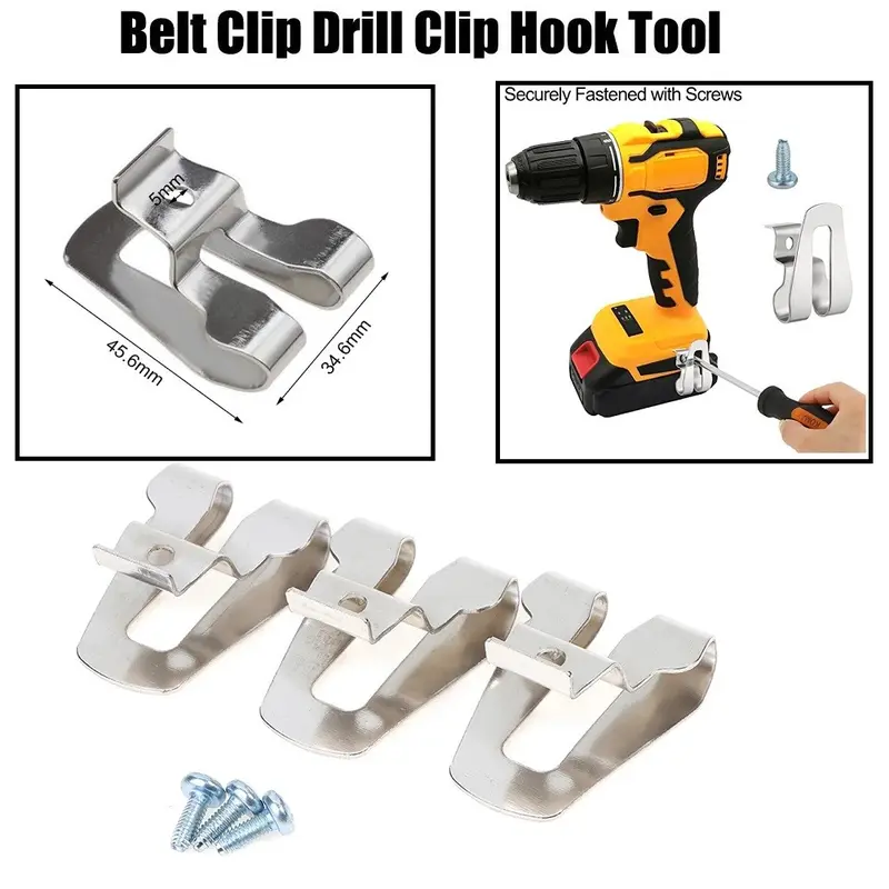 Móc Kẹp Thắt Lưng Khoan, 3 Cái, Cho Dụng Cụ Tối Đa 18V, Có Đinh Tán Mũ 8Mm, Bao Gồm Vít 1