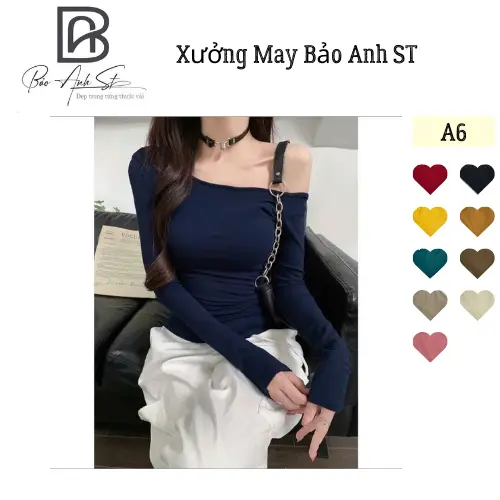 (A6) Áo thun nữ lệch trễ hở vai body dài tay from ôm gọn Basic A6