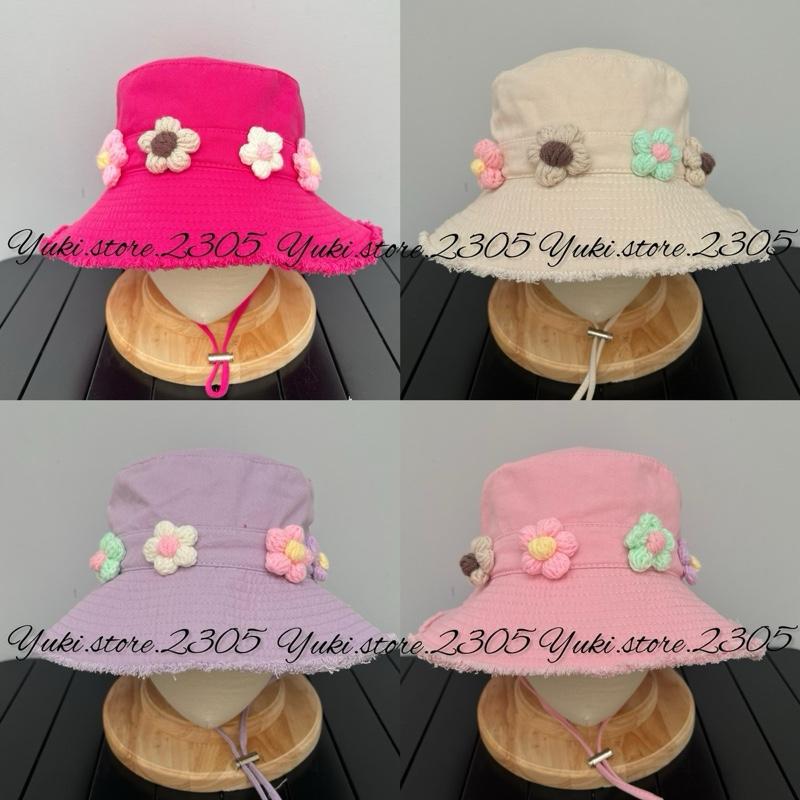 6tháng- Người lớn Nón Bo Vành Tua GẮN HOA KÈM DÂY HẠT CHARM XINH cho Bé và Mẹ ,chất kaki