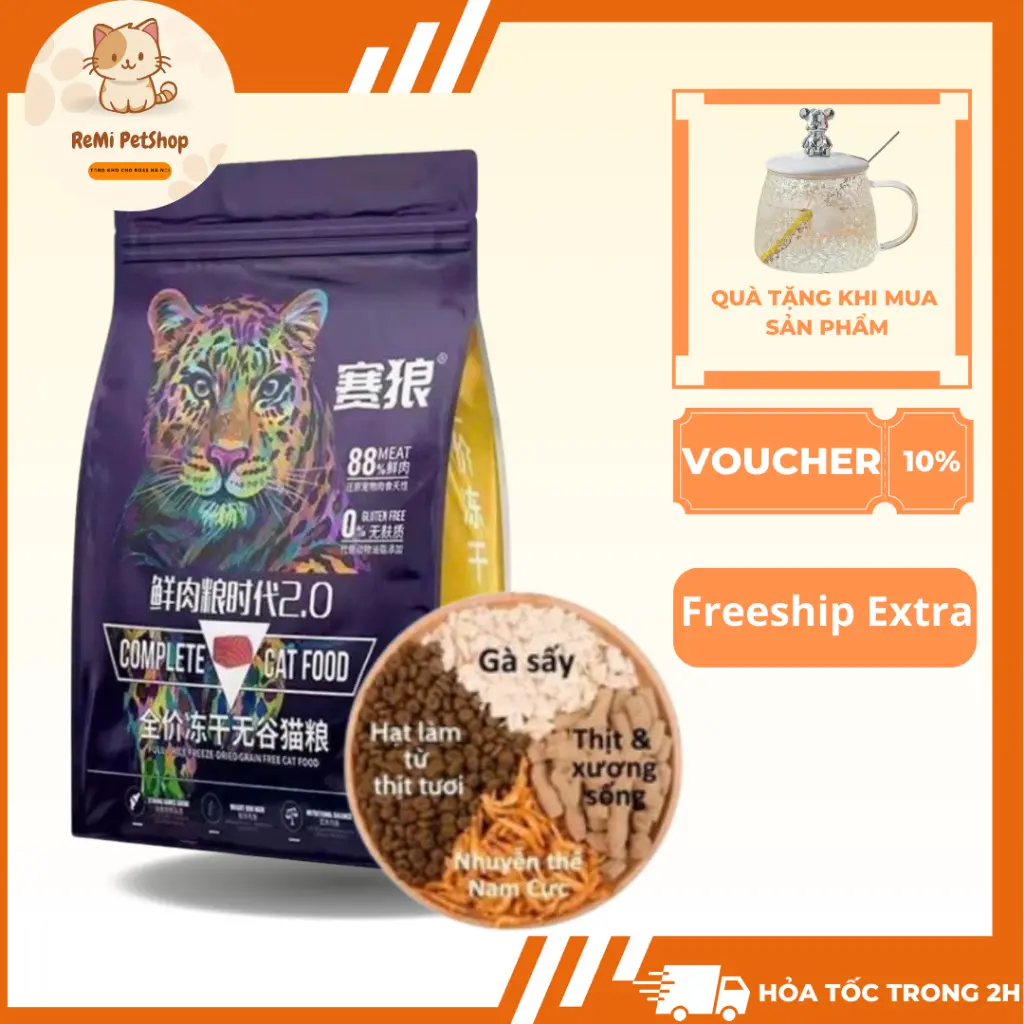 Hạt cho mèo LANGLIKE siêu topping, đạm 40%, Hạt LANGLIKE cho mèo, không độn ngũ cốc, 20% topping