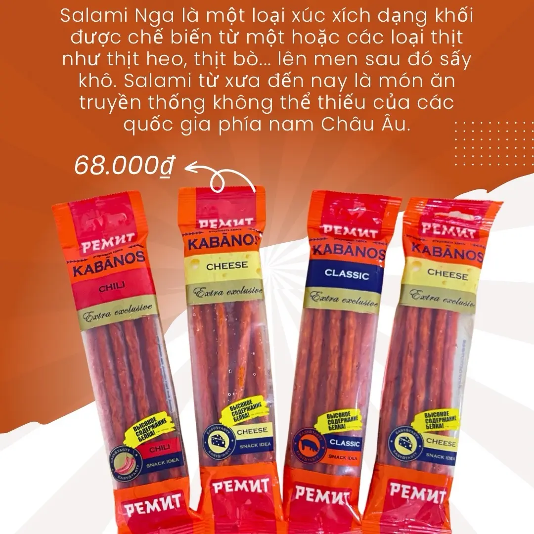 Salami que Kabanos 70g của Nga, kabanos các vị