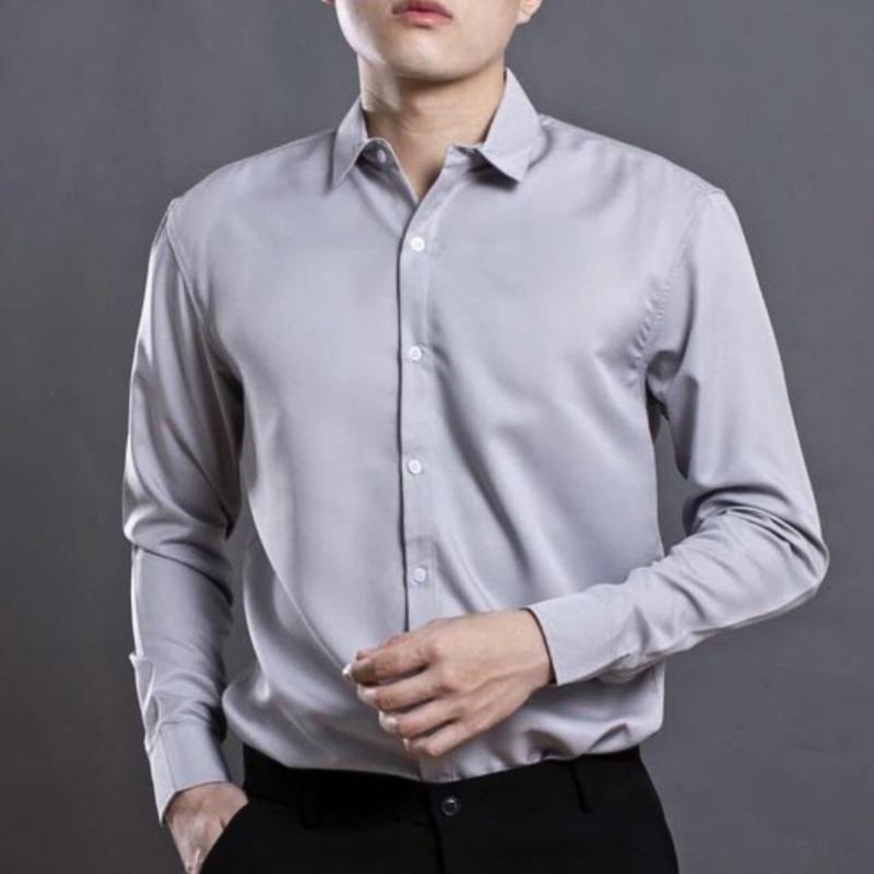 Áo Sơ Mi Nam Trơn Tay Dài cổ Đức, Vải chéo Mềm Mịn hạn Chế Nhăn, nhiều Màu, Dễ Mặc kiểu Dáng basic Menswear Kem Trắng Shirt đi làm văn phòng thường aotrang  nam