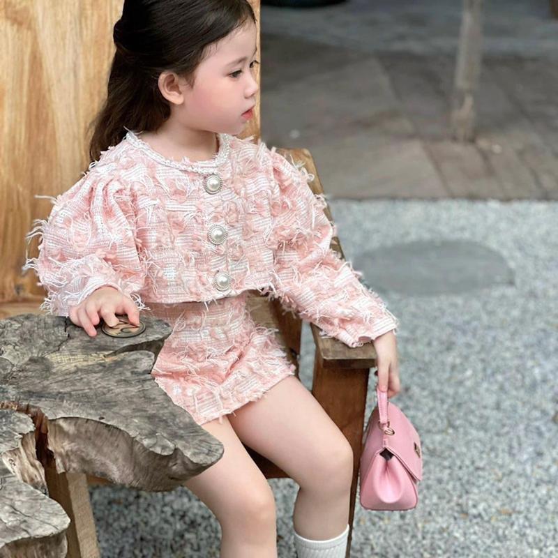 Set Áo Dạ Tua Dua Hồng + Chân Váy Dạ Hồng Xinh Đẹp ( 8-30kg )