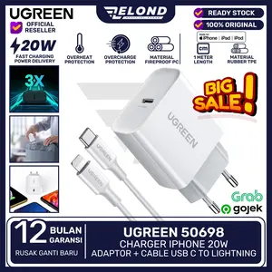 UGREEN Charger iPhone 20W / 18W / 10W UGREEN Adaptor + Kabel USB Type A / C To Lightning MFI