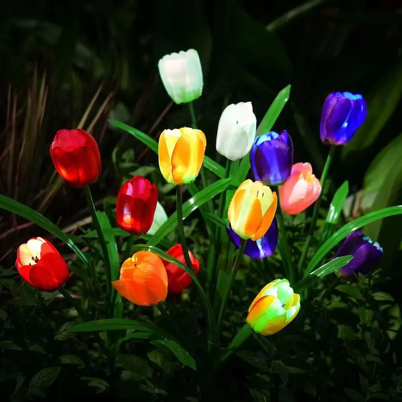 Solar Powered Tulip Design Garden Light, 1 Count Outdoor Lawn Lamp, Ground Stake Light, Decorative Garden Light for Outdoor Yard Lawn Decoration 3