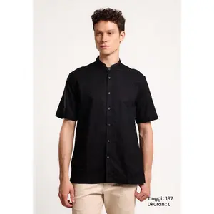MANZONE - Kemeja Koko Lengan Pendek Pria Maliq Comfort Fit - Black