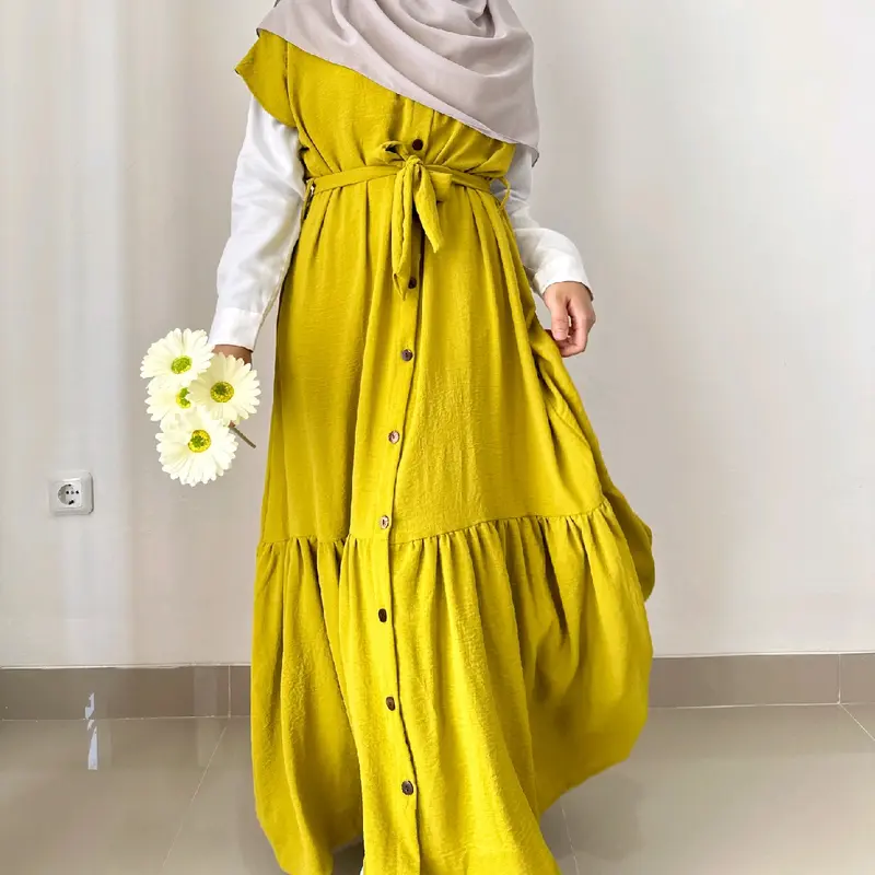 Vivian Outer Fashion Gamis Muslim Luaran Casual Gamis Kutung Bahan Crinkle Premium Busui Friendly Polos Dress Wanita 4