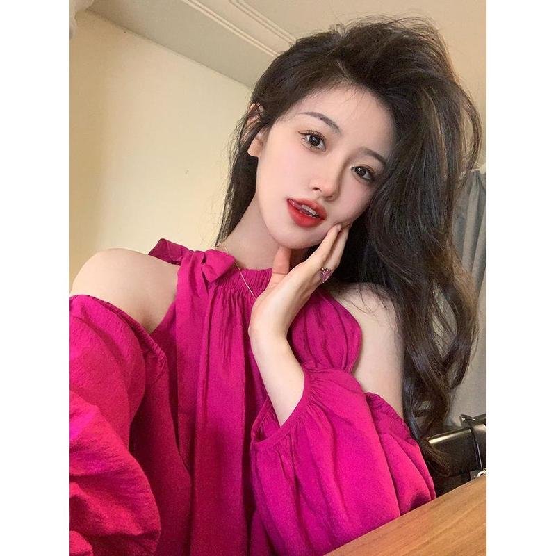 Áo Thun Trễ Vai Có Nơ Cho Nữ, Thiết Kế Mới, Phong Cách Pháp, Thanh Lịch, Dáng Rộng, Giảm Béo, Sang Trọng, Áo Dài Tay 8