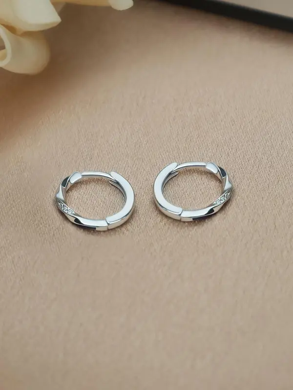 S925 Sterling Silver Hoop Earrings, Fashionable Zirconia Decor Earrings for Women & Girls, Trendy All-match & Exquisite Jewelry for Birthday Gift 3