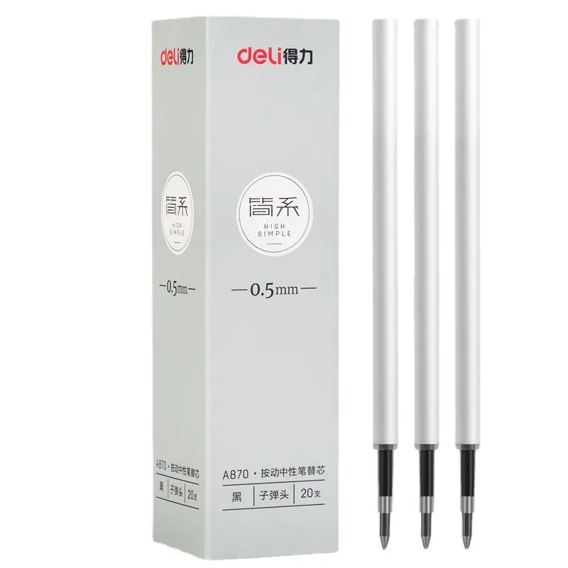 Ruột bút gel Deli A870 / A880 thân trắng mực đen ngòi 0,38mm và 0,5mm 7