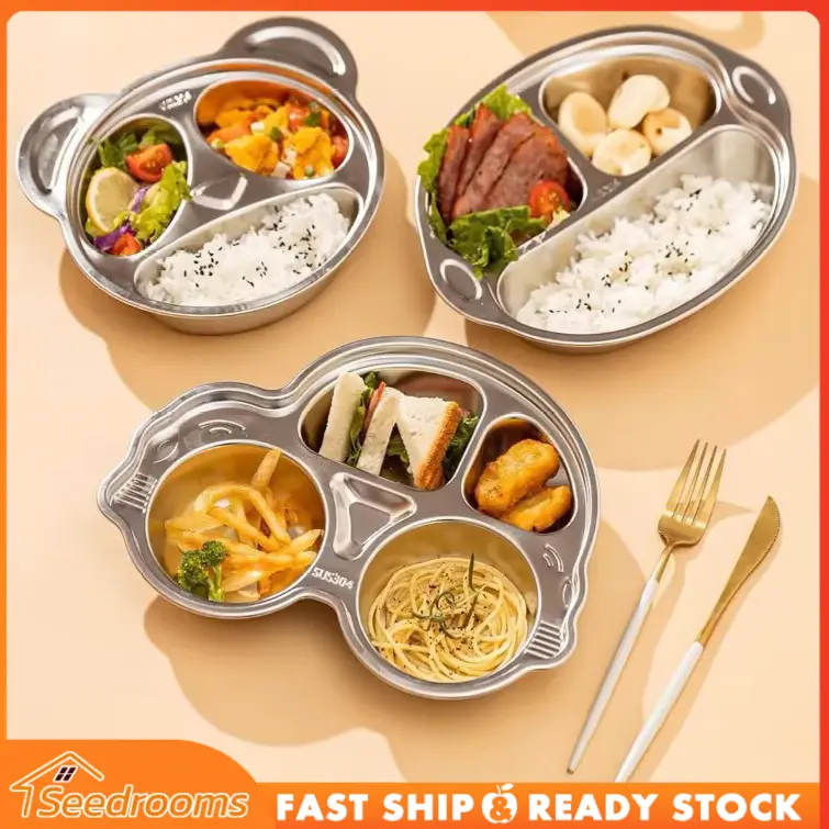 Piring Stainless Anak Piring / Piring Makan Sekat Anak SUS 304 Stainless Premium Kids Bento Plate / Anti Pecah / Anti Bau