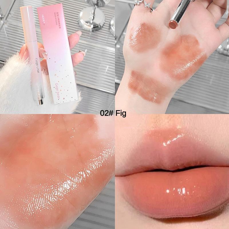 Gege Bear Jelly Solid Lip Gloss Cute Hydrating Mirror Red Brown Lipstick Clear Moisturizing Lips Tint Nature Nude Lip Makeup Cosmetics 4
