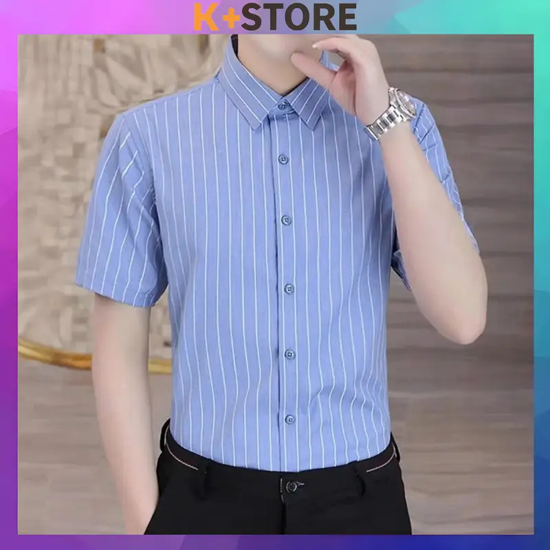 Áo sơ mi nam kẻ sọc tay ngắn lụa hàn họa tiết Thời Trang Menswear Có Cổ sominam  dep 0