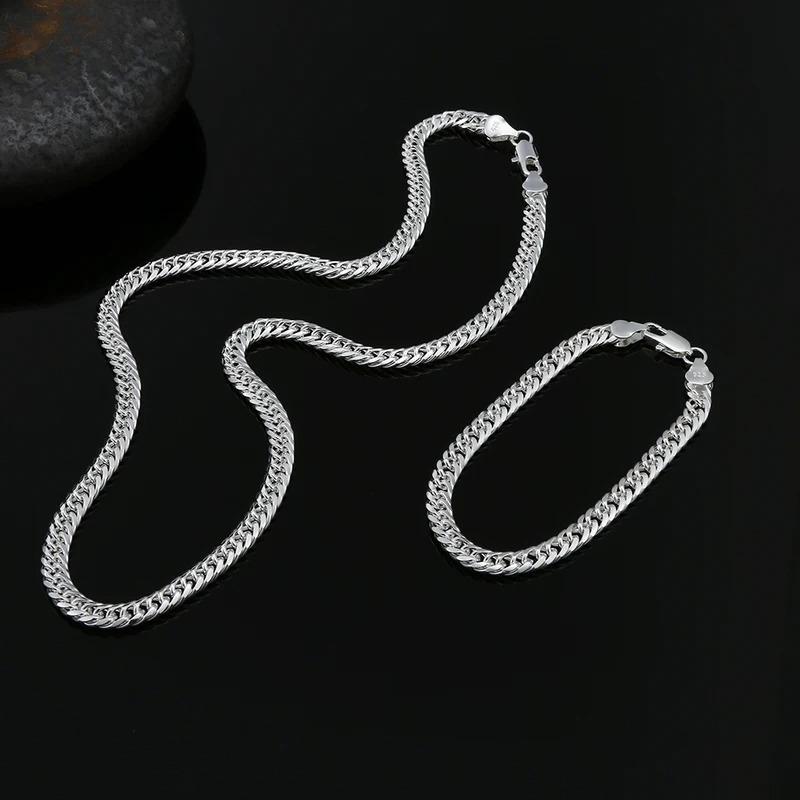 Fashion original brand 925 Sterling Silver man 6MM geometric chain bracelets neckalces for women Party wedding jewelry sets 1