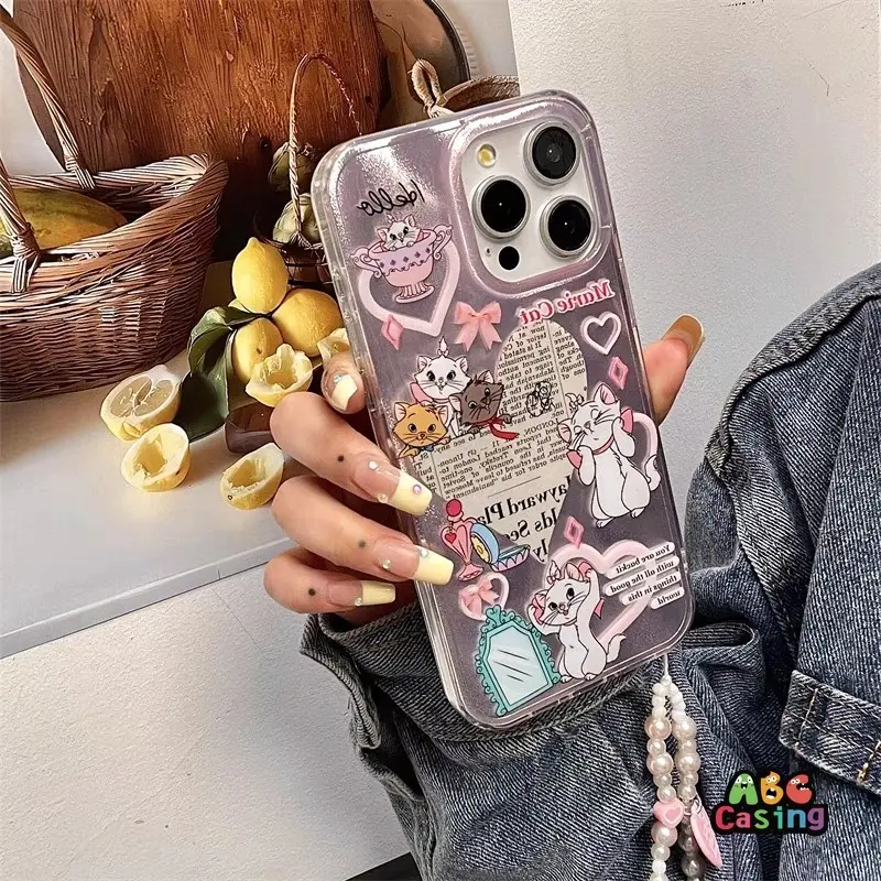 Casing Untuk Samsung A13 A15 A12 A06 A03S A14 A35 A05S A05 A24 A33 A54 A32 A55 A04S A21S A51 A50S A53 A20 A30 A52 M12 A02S A03 A52S A31 A50 A30S A34 A11 A23 A22 Manis Kucing Anjing Tutul Kartun Water Ripples Luxury Bracelet Silver Dream Lembut Case