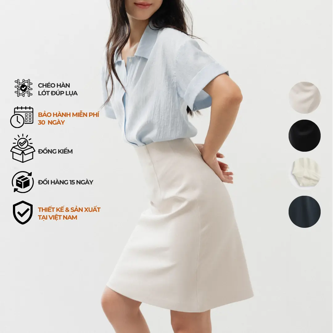 Thekat.shop - Váy middle lưng cao chữ A chất liệu chéo hàn mịn mềm mại co dãn nhẹ, ít nhăn và thấm hút mồ hôi tốt