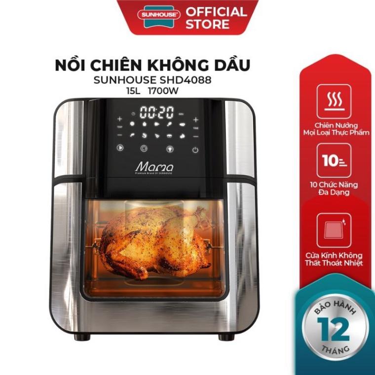 Nồi chiên không dầu 15L Sunhouse Mama SHD4088 dung tích 15L, Công suất mạnh 1700W, 10 chức năng, Hàng chính hãng, Bảo hành 24 tháng Chiên Không Dầu