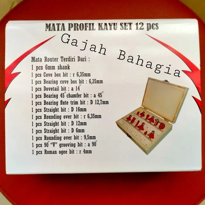 Mata profil kayu set 12 pcs Router bit 12pcs Trimmer trimer 1/4 inch 1