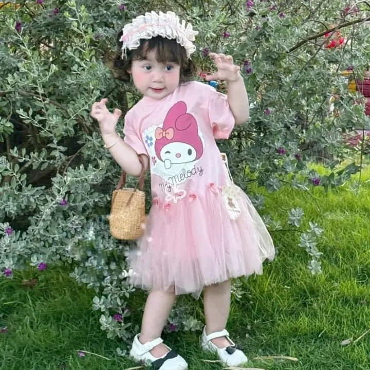 (Shopmesockids) Váy cotton Melody hồng mix ren cho bé gái 0