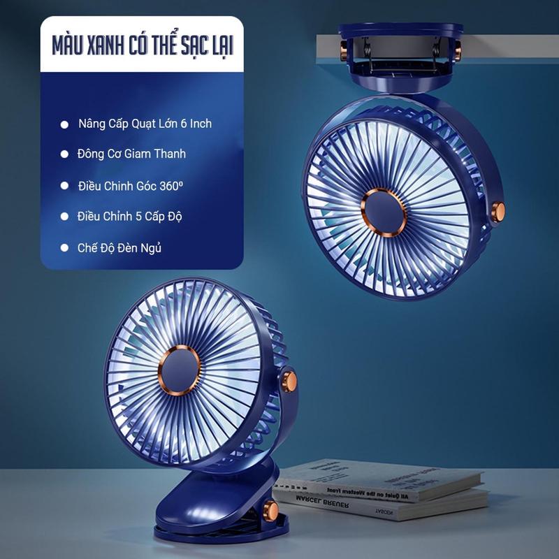 Quạt Kẹp Tích Điện Xe Đẩy Cho Bé Mini Tích Điện S9 Siêu Mát Xoay 720 Độ Không Ồn Pin Trâu 2500mAh Có Chân Kẹp Bàn 3 Chế Độ - Phụ Kiện Mobile