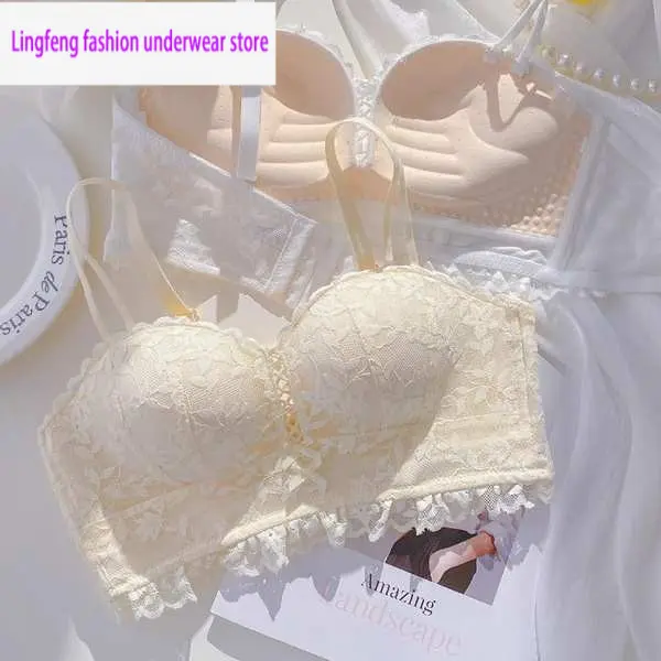 four-breasted bra bra for woman strapless bra push up Underwear women's small breasts are gathered and thickened, showing large secondary breasts, anti-sagging, sexy strapless Womenswear Comfort Bridal Innerwear
