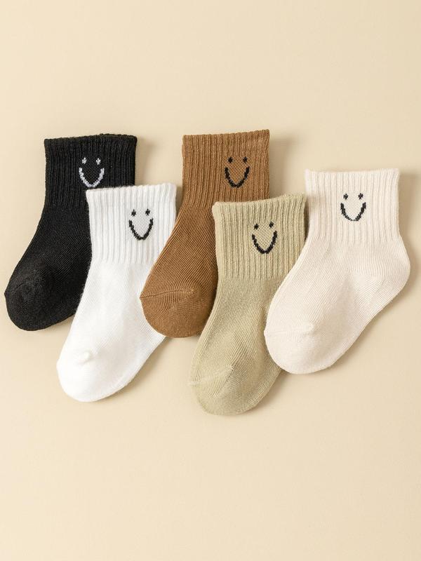 Unisex Baby's Smile Face Print Crew Socks, Soft Comfy Breathable Socks for Daily Wear, Kid's Socks for All Seasons 4
