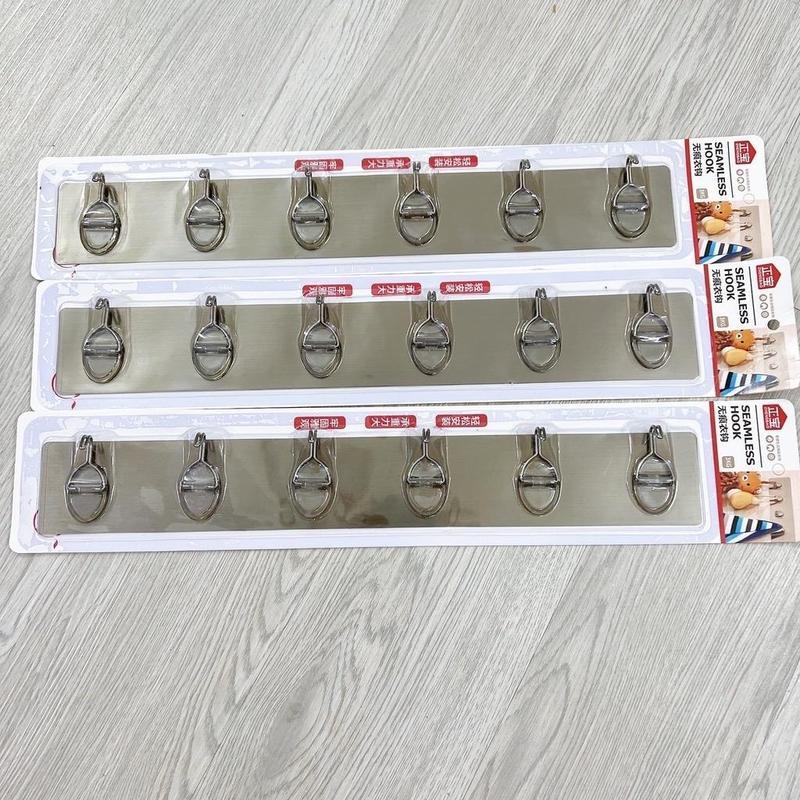 Product Introduction of [Combo 3 Thanh] Móc treo đồ nhà bếp nhà tắm chịu lực 10kg inox thanh 6 móc dán tường đa năng 2