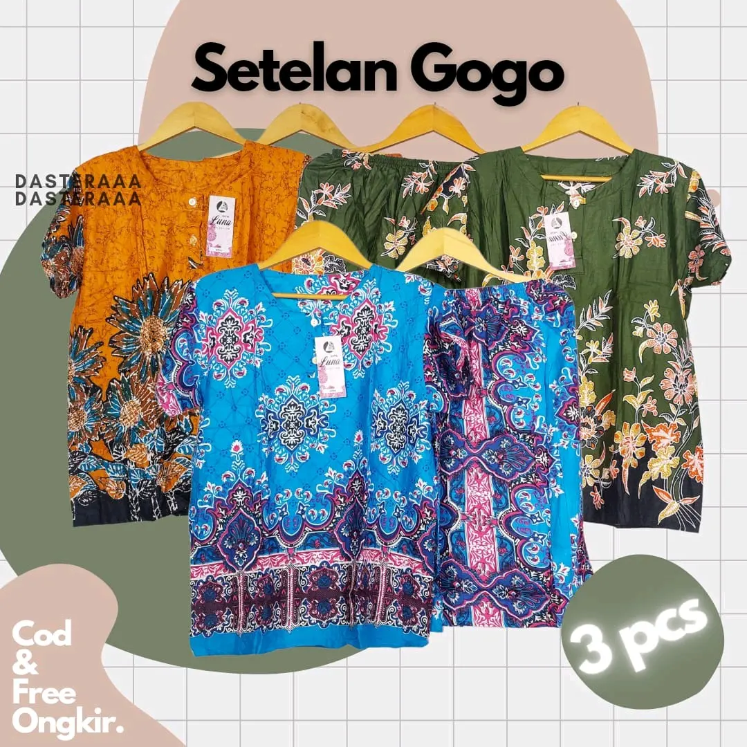 3 Pcs St Gogo Standar Ld 110 || One Set Celana pendek || Setelan babydoll viral  [WL] Kancing Motif