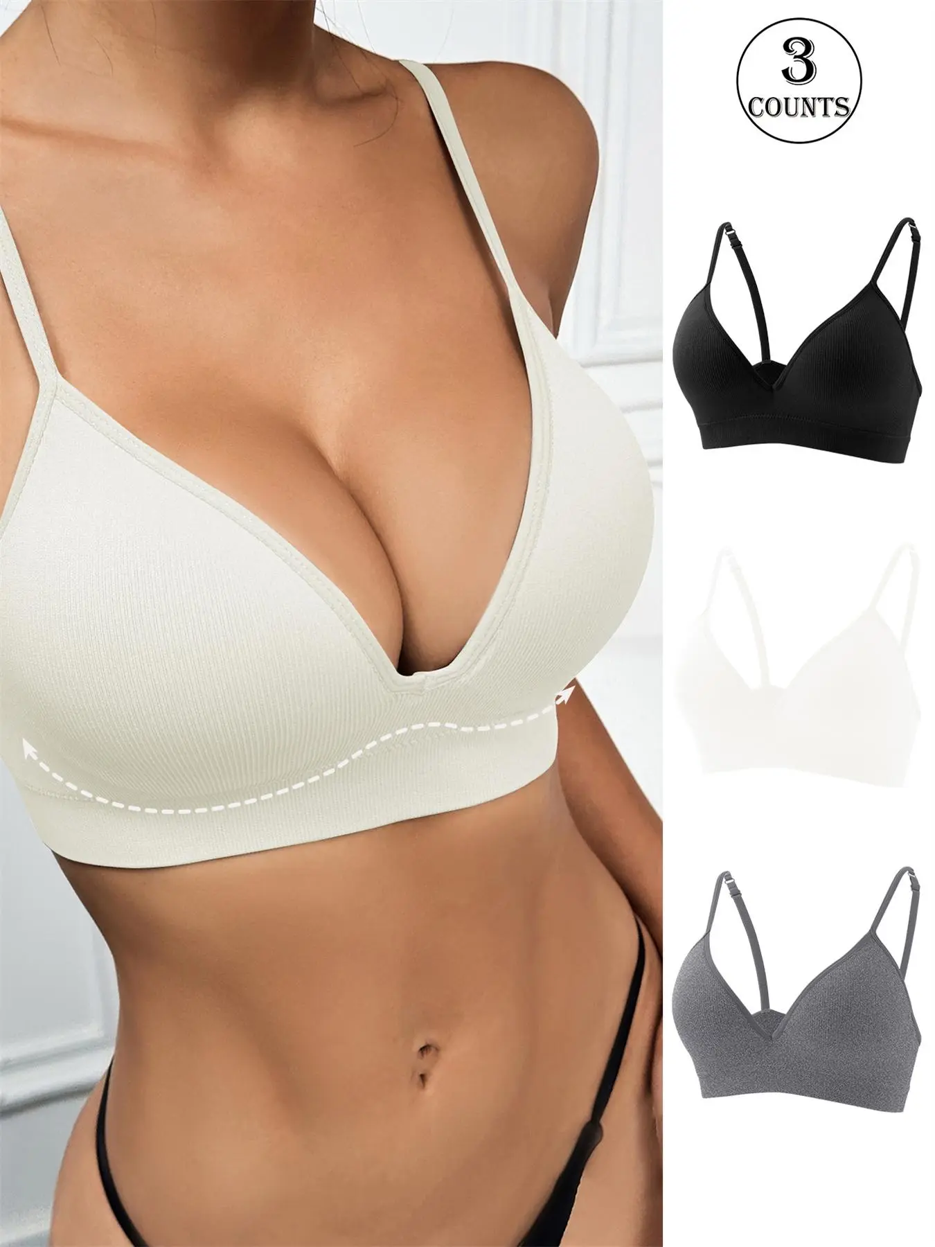 Women's Solid Wireless Push Up Bra, Soft Comfortable Breathable Seamless Bra, Women's Lingerie for All Seasons