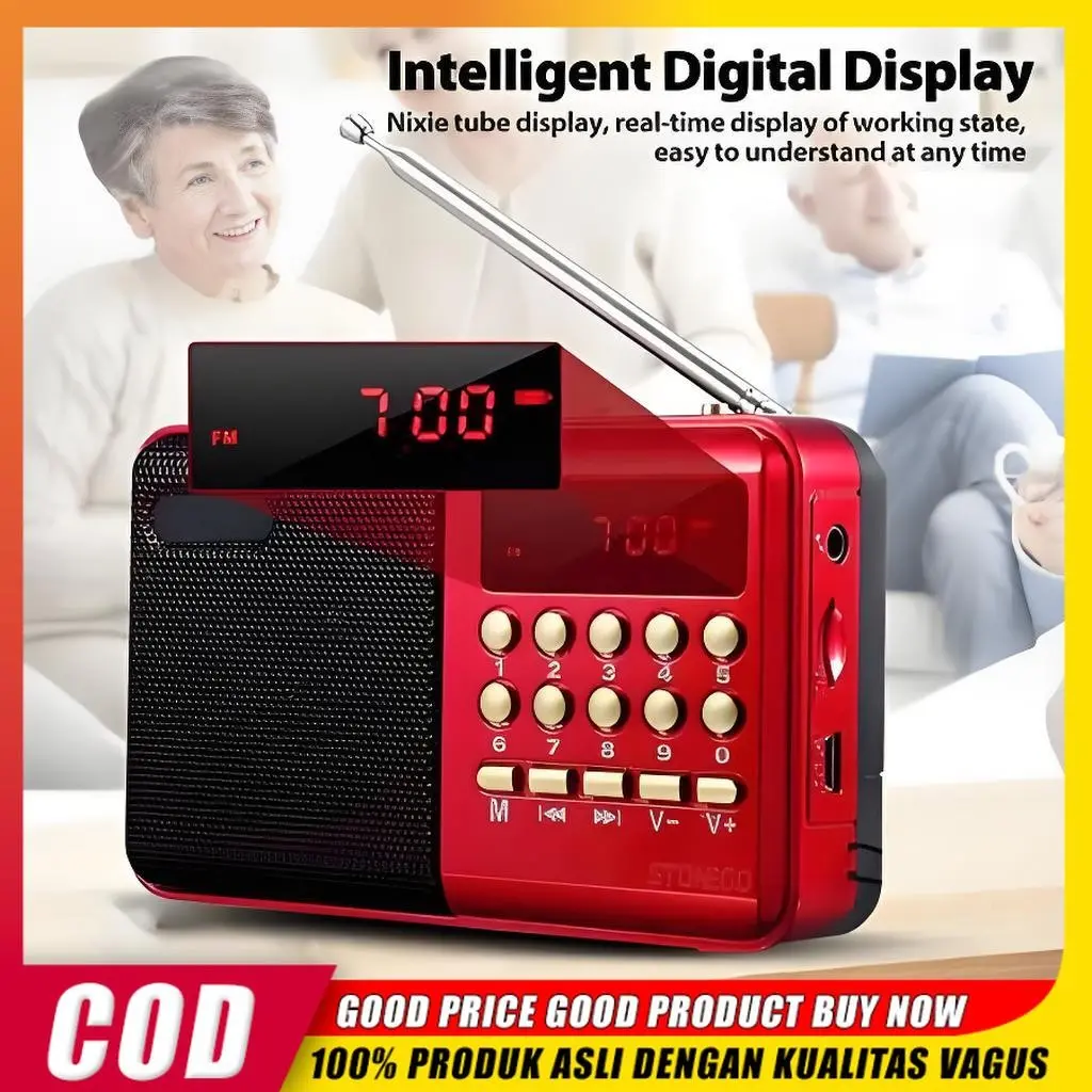 Radio Bluetooth Digital FM SD USB MP3 Player Portable – Radio Mini Suara Jernih Support TF Card Dengan Baterai Besar Radio Murotal Suara Jernih & Kuat