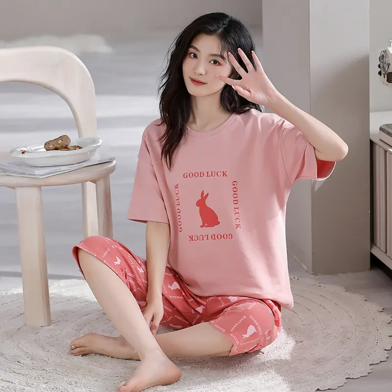 Baju Tidur Wanita Piyama Lengan Pendek Motif Karakter Pakaian Tidur Wanita - Baju Tidur Korea - BT01 - BO Dewasa Fit Katun Lembut 0