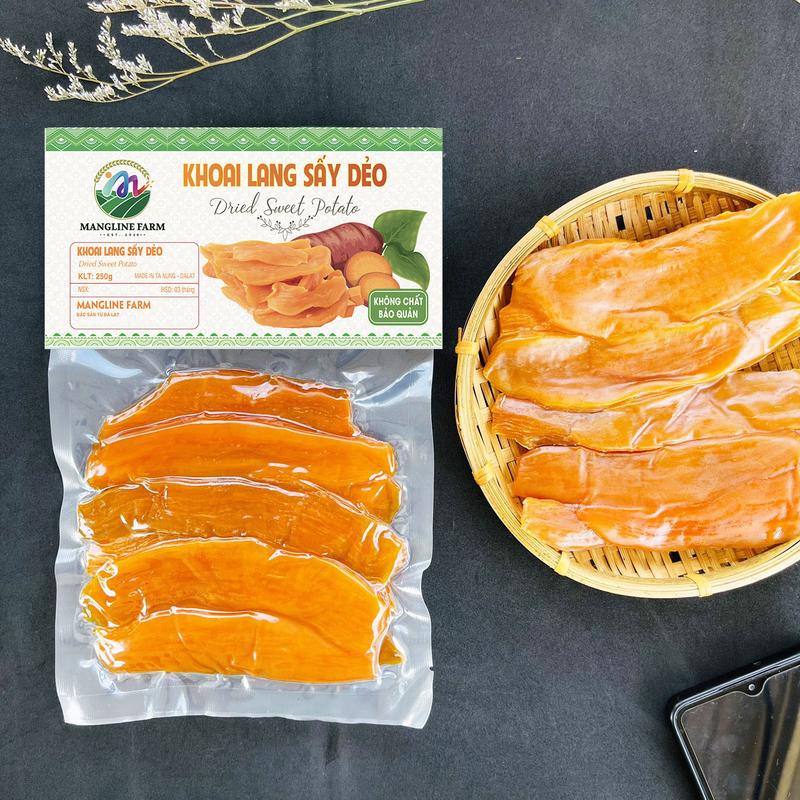 Khoai lang sấy dẻo lát không đường 250g đồ ăn vặt mềm dẻo thơm ngon chuẩn khoai lang mật Tà Nung Đà Lạt