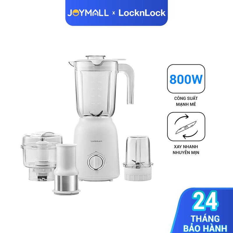 Máy Xay Sinh Tố Locknlock EJM416WHT Multi Blender 1,5 Lít 800W - Hàng Chính Hãng, 3 Cối Nhựa, Nghiền Nhuyễn Đá, Có Lọc Bã - JoyMall