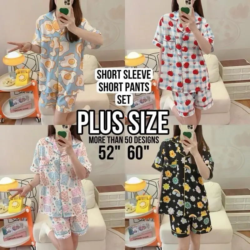 (SS) Japanese Cotton Polyester Silk Plus Size (SHORT SLEEVE + SHORT PANTS SET)