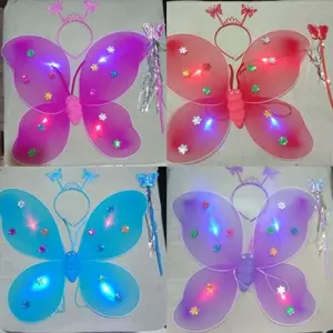 Set Mahkota Sayap Peri Tongkat Kupu-Kupu LED Anak - Pink/Biru/Ungu/Putih