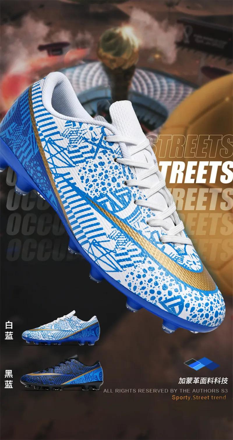 Product Introduction of High Quality Men Women Soccer Shoes Light Cleats Training Football Shoes Ankle Sport Long Spike Sneakers Turf Futsal Shoes Big Size 33-45 23