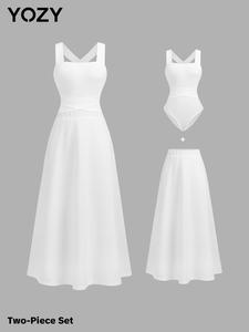 Two-piece Set YOZY Women's Solid Color Bodysuit & Skirt, Casual Fashion Cozy Set for Daily Outdoor Wear, Ladies Clothes for All Seasons, Suits