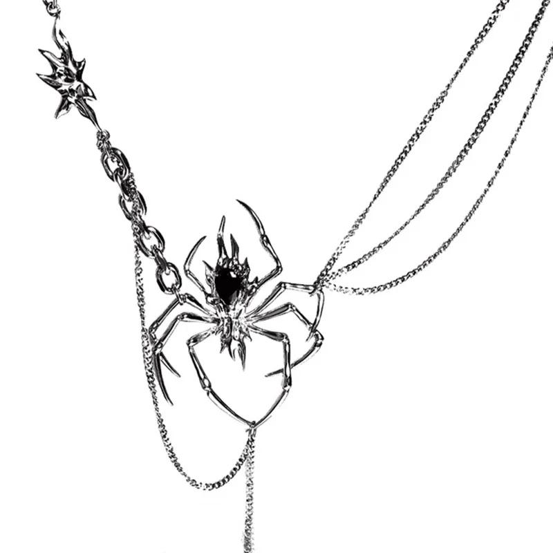 Gothic Spider Crystal Pendant Necklace for Women Dark Long Tassel Chain Spicy Girl Chokers Y2K Accessories Fashion Jewelry Party 5