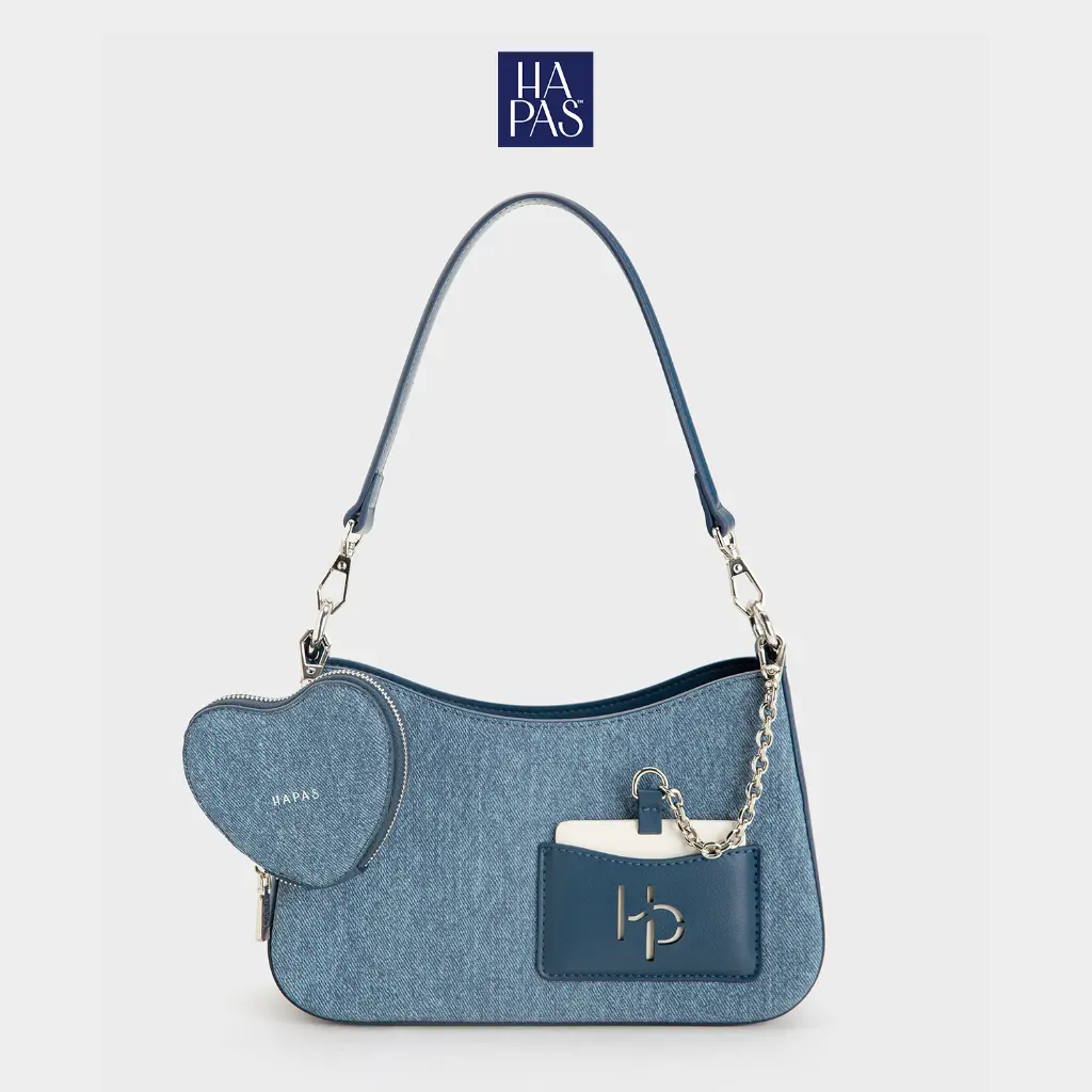 [Tặng Kèm Ví Trái Tim] Túi Xách Nữ HAPAS Hobo Đáy Vuông Love Charm Đeo Vai Sang Trọng Chính Hãng Size 23 - TDV240358 Bag Lady Chain Kem Jean
