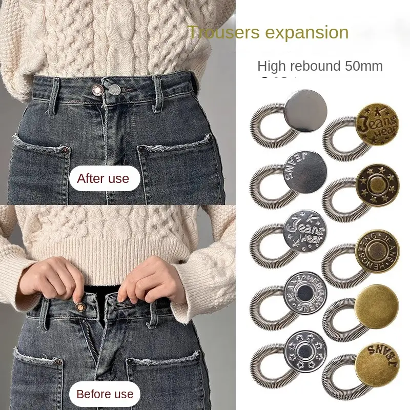 Spring Waist Expander Metal Buckle Invisible Pants Waist Adjustment Tool No-Sew Detachable Waistband Extender