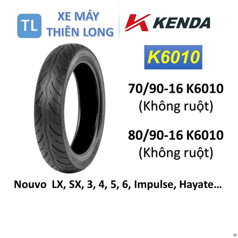 53. Lốp vỏ KENDA không ruột 70 90-16 K6010 & 80 90-16 K6010 dành cho xe Nouvo LX SX 3 4 5 6 Impulse Hayate các đời.