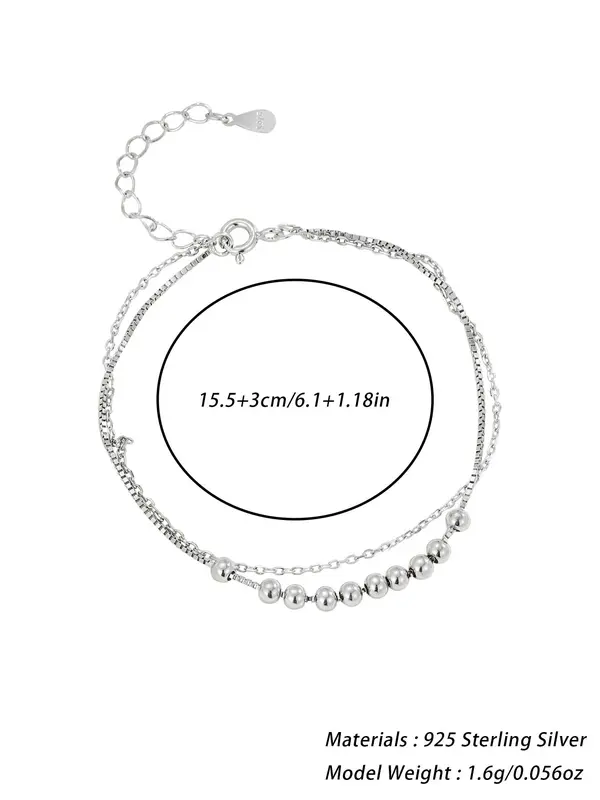 S925 Sterling Silver Simple Double-layer Beaded Bracelet, Fashionable Jewelry for Women & Girls, Trendy All-match & Exquisite Jewelry for Birthday Gift 1