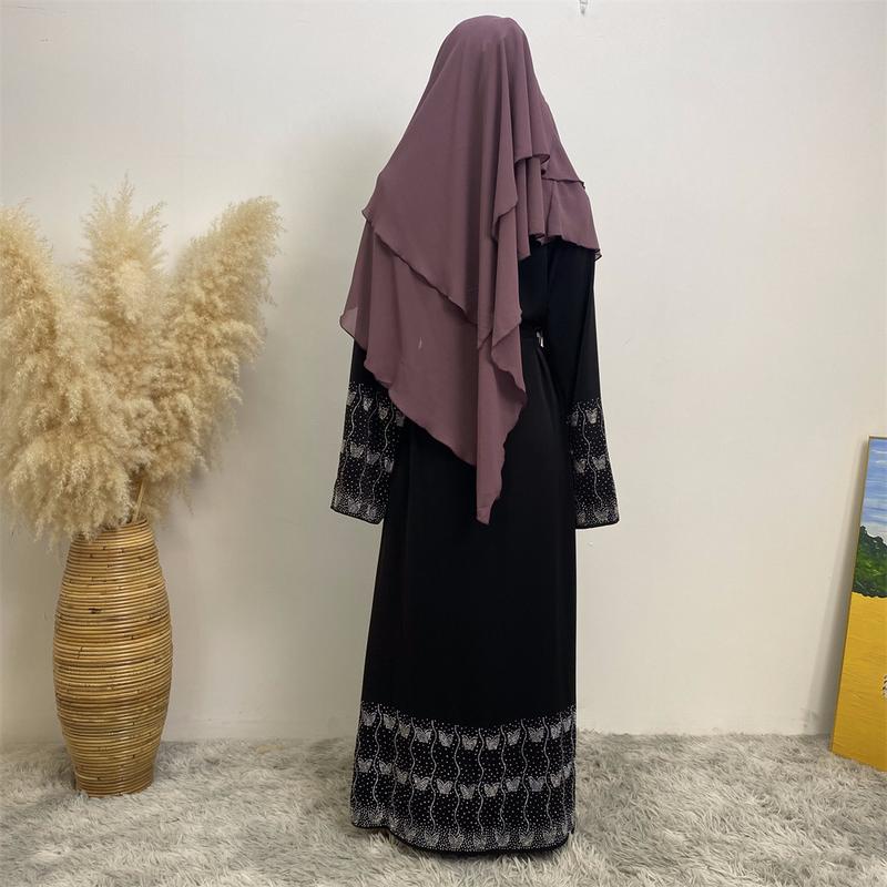 Product Introduction of Trendy Muslim Slim Fit Cardigan with Pockets Fashion Middle Eastern Embroidered Abaya 1431 9